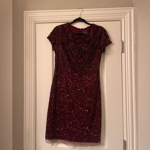Adrianna Papell Deep Red Sequin Mini Dress